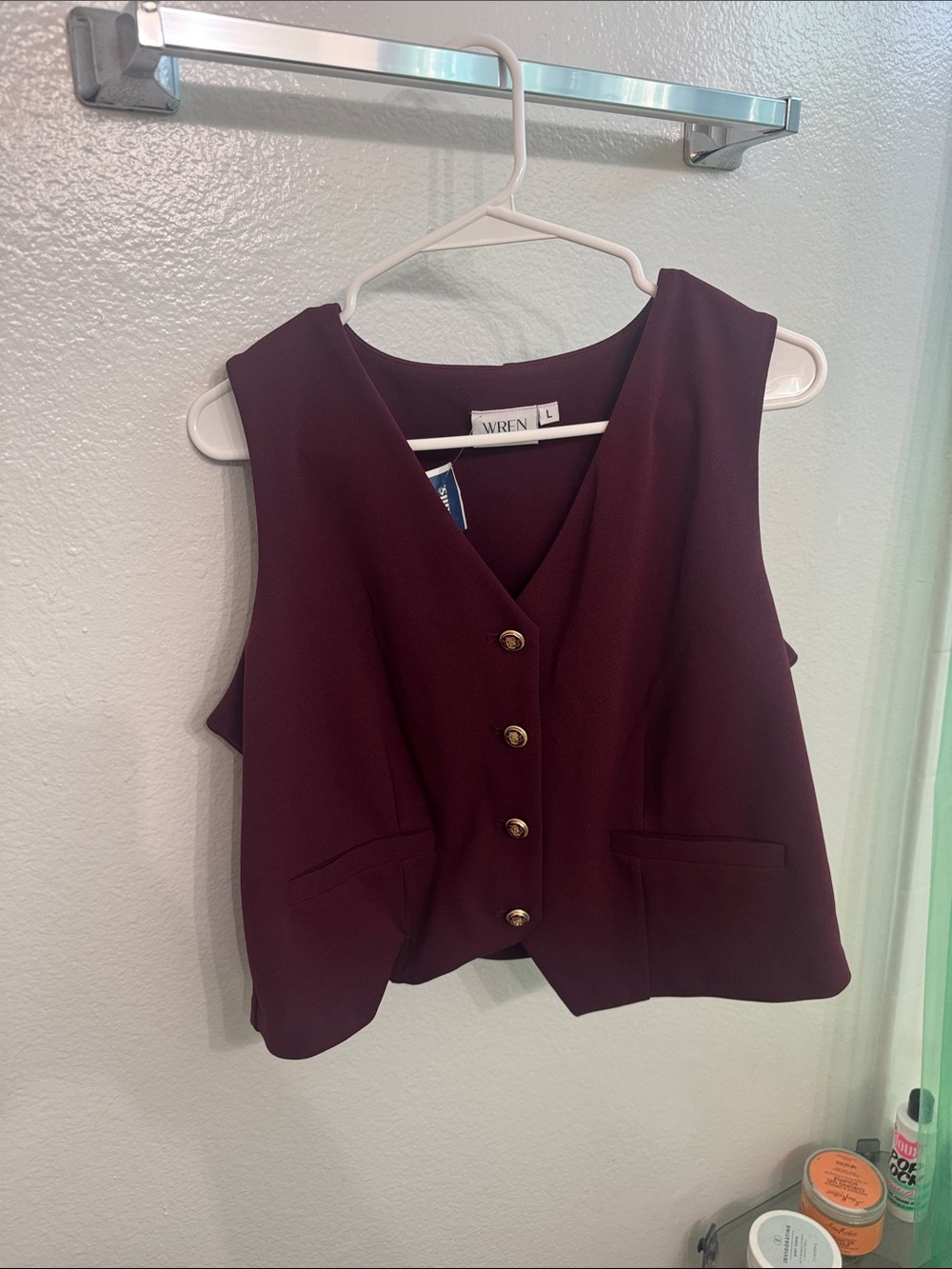 Wren Women's Plum Button-Front Vest with Gold Buttons